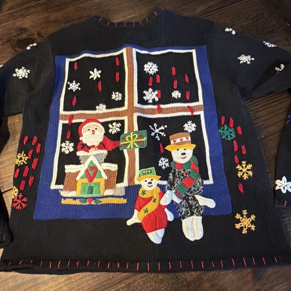 Vintage Designers Original Studio Christmas Cardigan Sweater Santa Snowman Small - Picture 5 of 8